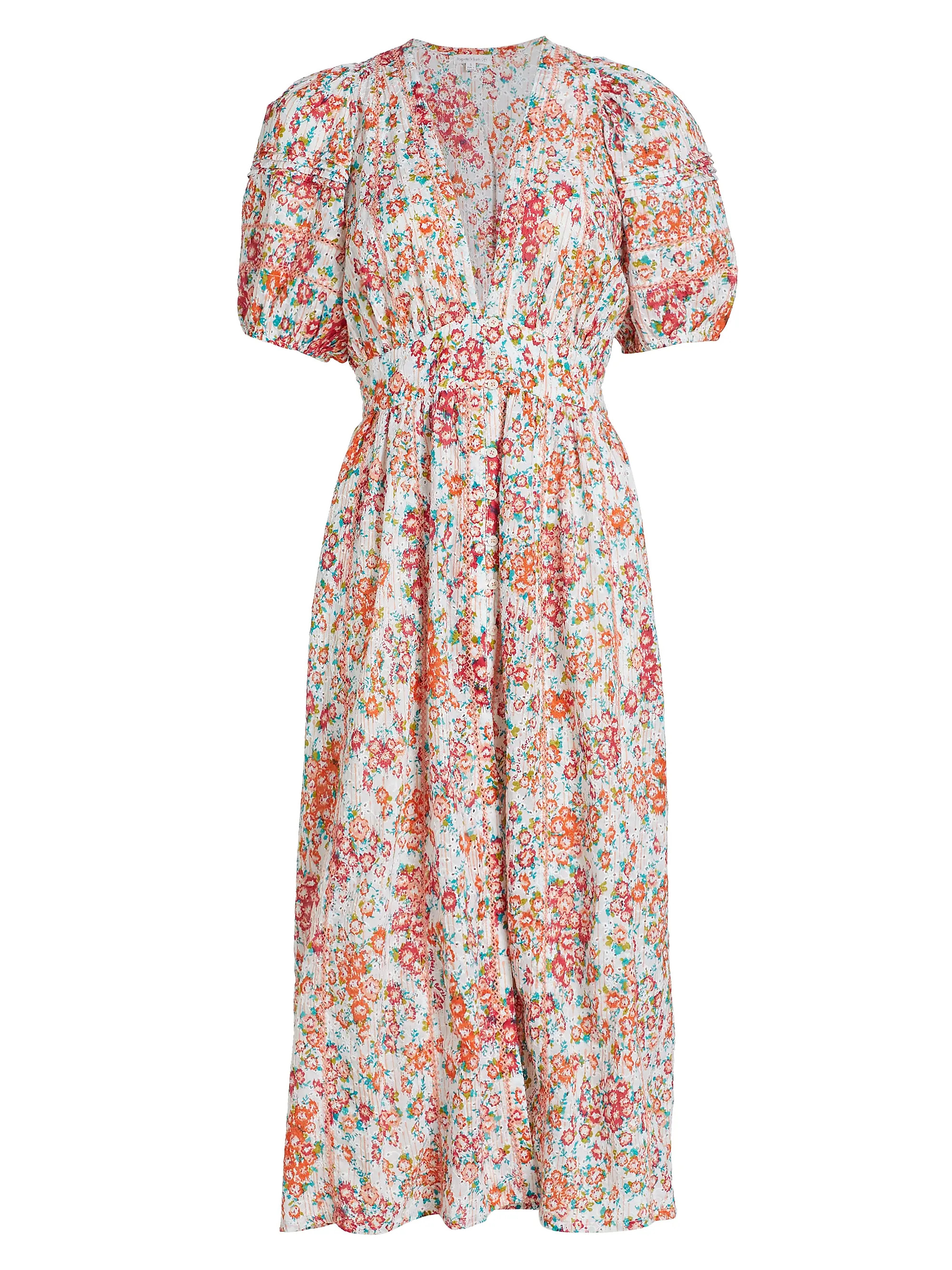Reine Floral Puff-Sleeve Midi-Dress | Saks Fifth Avenue