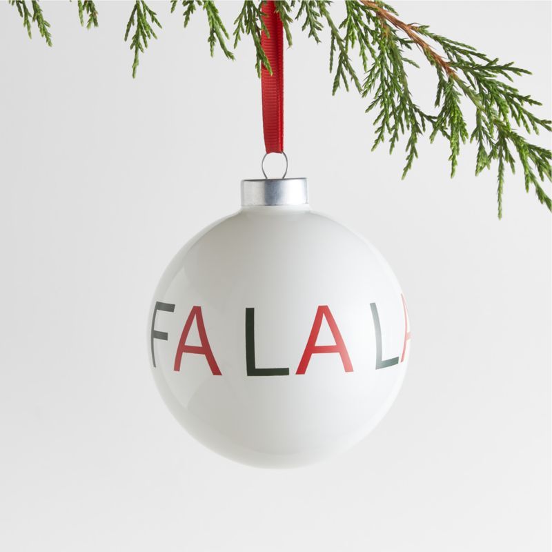 Fa La La White Ball Christmas Tree Ornament + Reviews | Crate & Barrel | Crate & Barrel