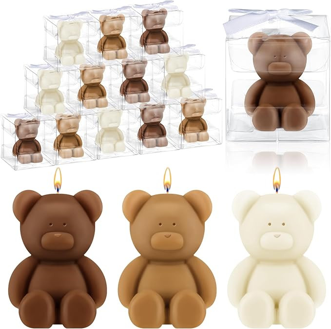 Hoolerry 30 Pcs Baby Shower Favors Bear Candles Favors with Handmade Mini 30 Boxes Bear Shaped Ca... | Amazon (US)