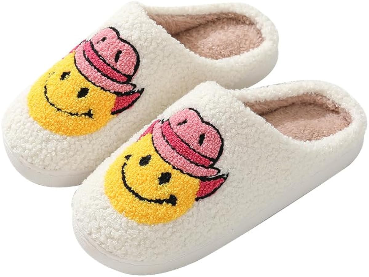 Christmas Slippers For Women Men House Slippers Retro Cozy Furry Smile Slippers Women's Cozy Hous... | Amazon (US)