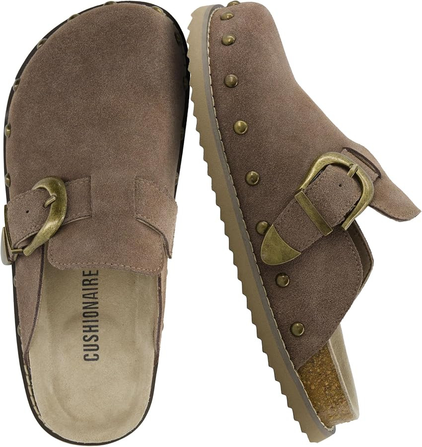 CUSHIONAIRE Bronco Slip On Mule Womens Shoes – Genuine Suede Leather Clogs with Adjustable Buckle and Studded Detailing, Stylish Fall Shoes for Women | Amazon (US)