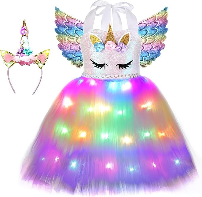 Soyoekbt Girls Unicorn Costume LED Light Up Unicorn Princess Dress Birthday Party Outfit Hallowee... | Amazon (US)