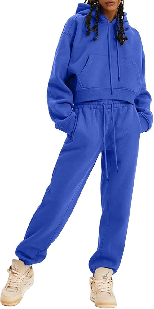 PEHMEA Women's 2 Piece Sweatsuit Outfits, Winter Comfy Lounge Sets for Women, Fleece Hoodies Crop... | Amazon (US)