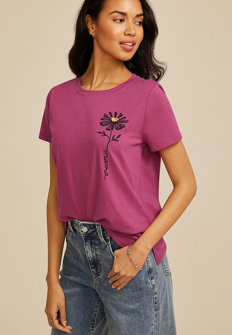 Floral Embroidered Mama Classic Fit Graphic Tee | Maurices