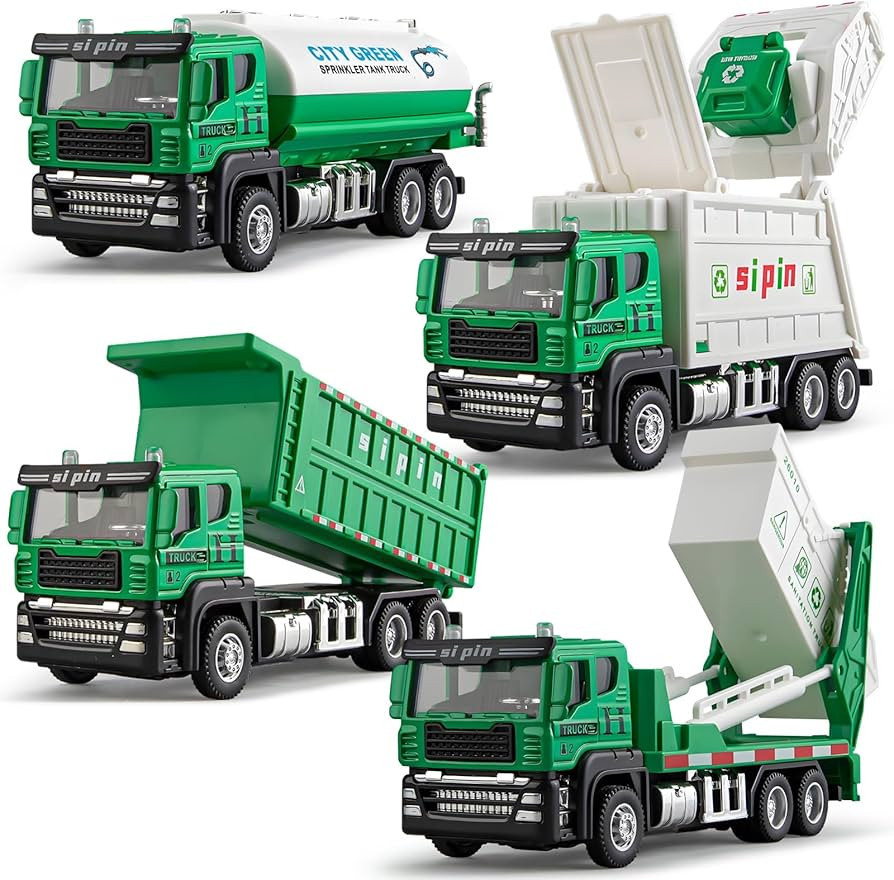 4 Packs Die-cast Mini Garbage Truck Toy, Metal Trash Truck Vehicles Set for Kids, Friction Powere... | Amazon (US)