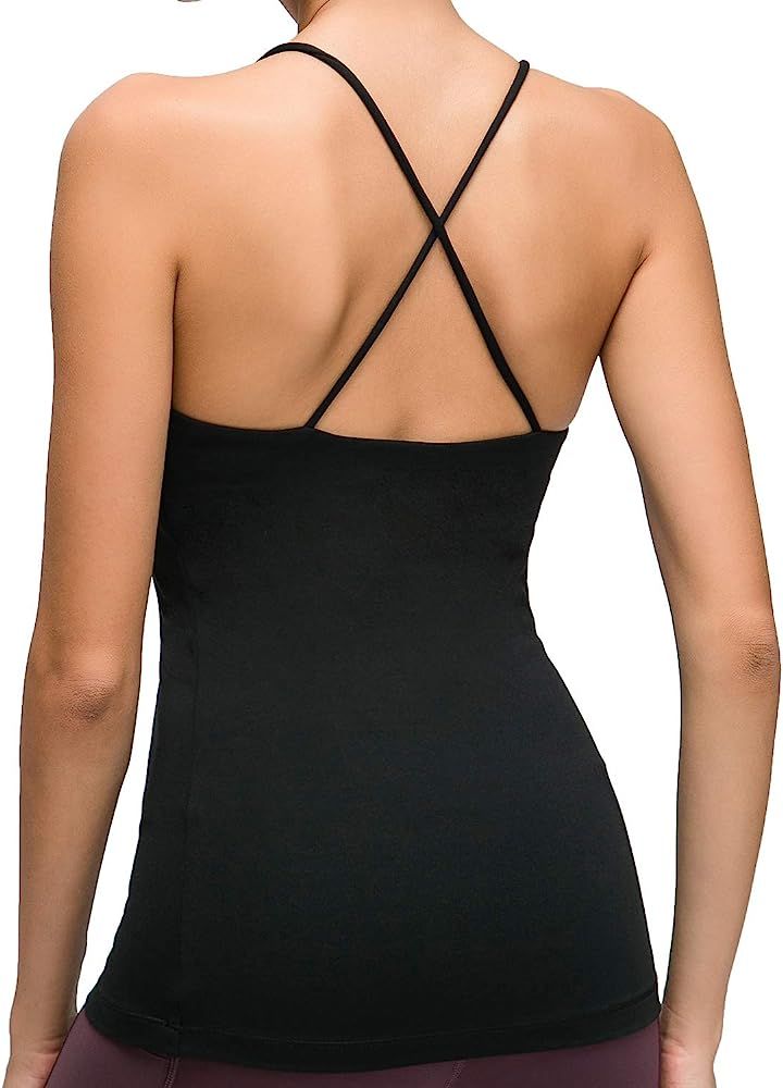Workout Tank Top Built in Bra Strappy Back Yoga Activewear for Women | Amazon (US)