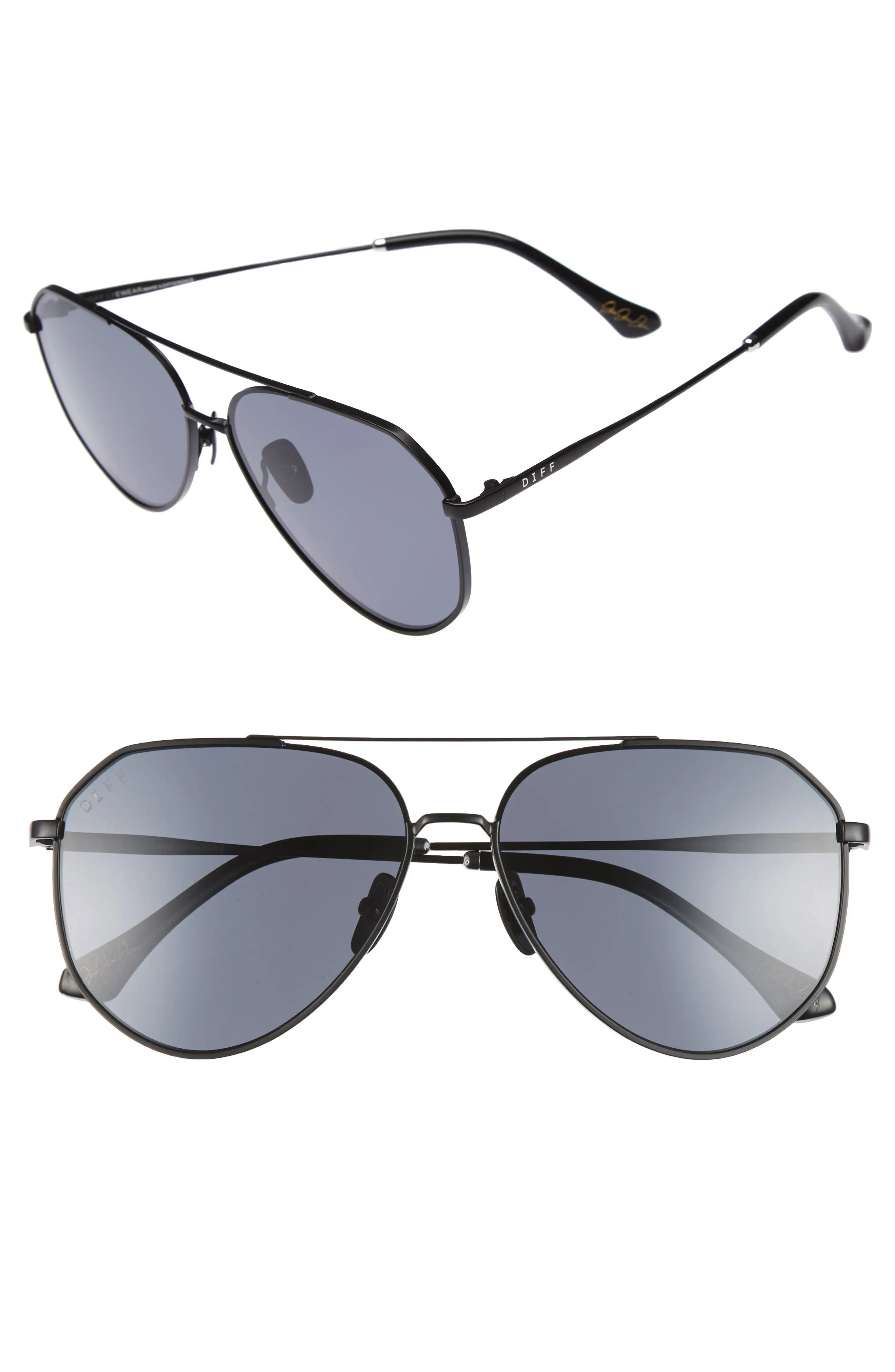 Women's Diff X Jessie James Decker Dash 61Mm Polarized Aviator Sunglasses - Black/ Grey | Nordstrom