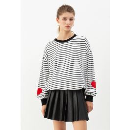 Black Stripes Heart Patchwork Sweatshirt | Chicwish