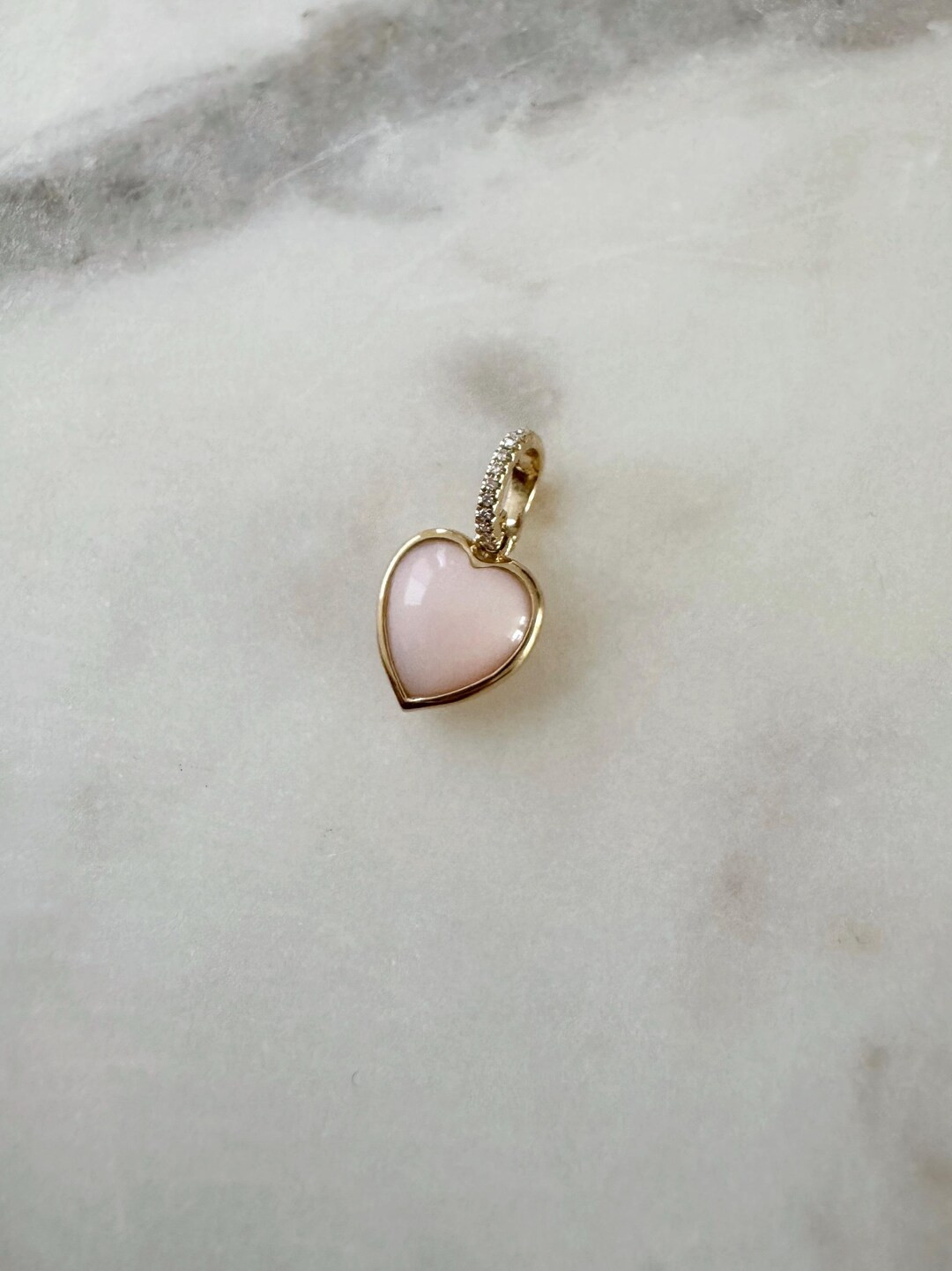14K Pink Opal Heart Charm Enhancer | Etsy (US)