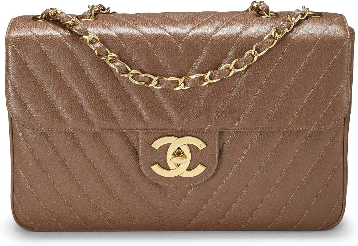 Amazon.com: Chanel, Pre-Loved Brown Chevron Caviar Half Flap Maxi, Brown : Luxury Stores | Amazon (US)
