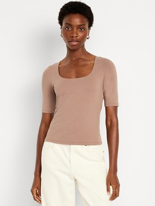 Double-Layer Elbow-Sleeve Scoop-Neck T-Shirt | Old Navy (US)
