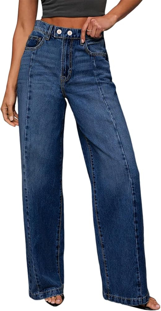 Sidefeel Women's Wide Leg Jeans High Waisted Stretchy Baggy Front Seam Denim Pants | Amazon (US)