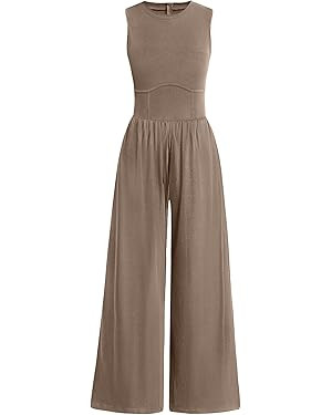 ANRABESS Womens Jumpsuits Dressy Summer Casual One Piece Outfits High Neck Tank Top Wide Leg Pant... | Amazon (US)
