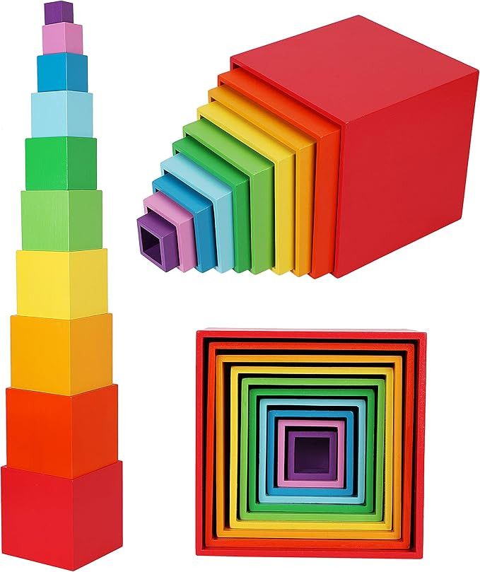 TOWO Wooden Stacking Boxes Rainbow Colours-Nesting and Sorting Cups Blocks for Toddlers-Stacking ... | Amazon (US)