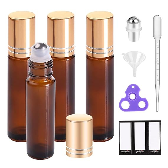 PrettyCare Essential oil Roller Bottles for Oils 10ml Glass Amber Perfume Bottles Empty with Extr... | Amazon (US)