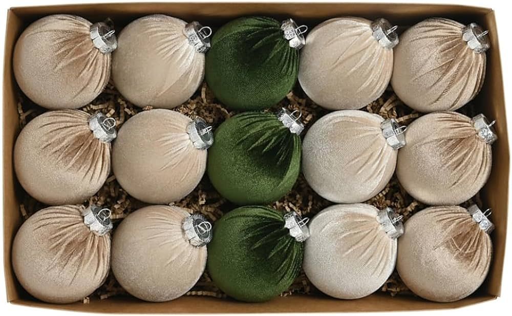 Amazon.com: Velvet Christmas Balls, Velvet Christmas Ornaments for Tree Set of 15, Farmhouse Chri... | Amazon (US)