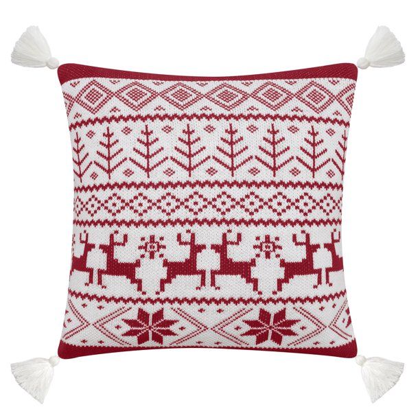 Better Homes & Gardens Fair Isle Knit with Tassels Decorative Throw Pillow Cover | Walmart (US)