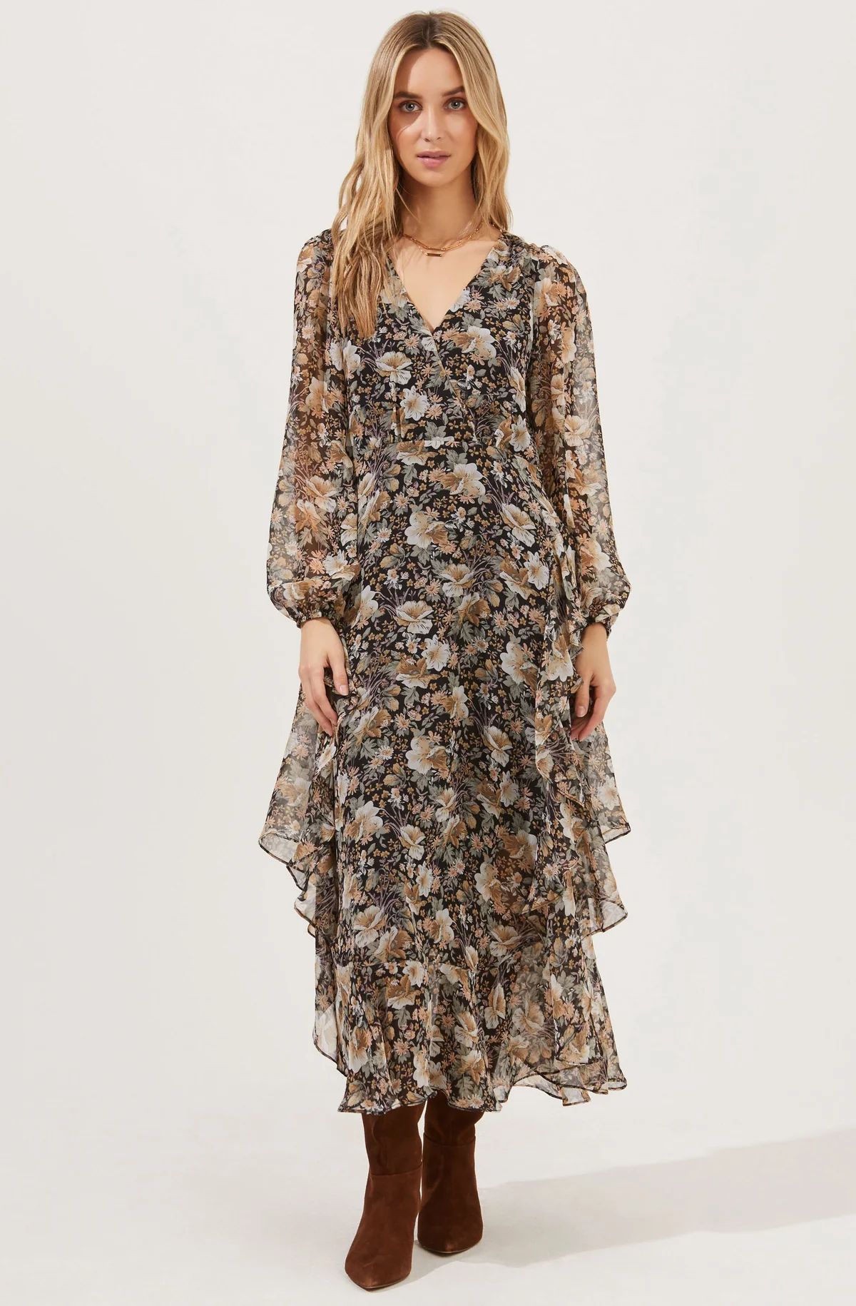 Raleigh Long Sleeve Floral Midi Dress | ASTR The Label (US)