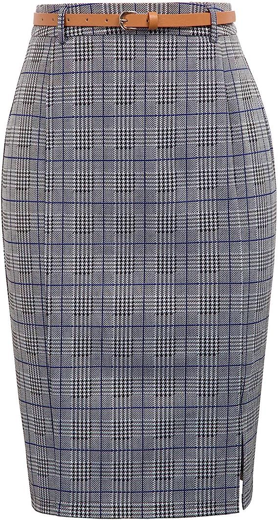 Kate Kasin Women's Bodycon Pencil Skirt with Belt Solid Color Hip-Wrapped | Amazon (US)