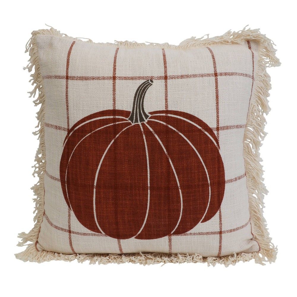 20""x20"" Oversize Caleb Pumpkin Striped Printed Square Throw Pillow with Fringes Natural - Decor Th | Target