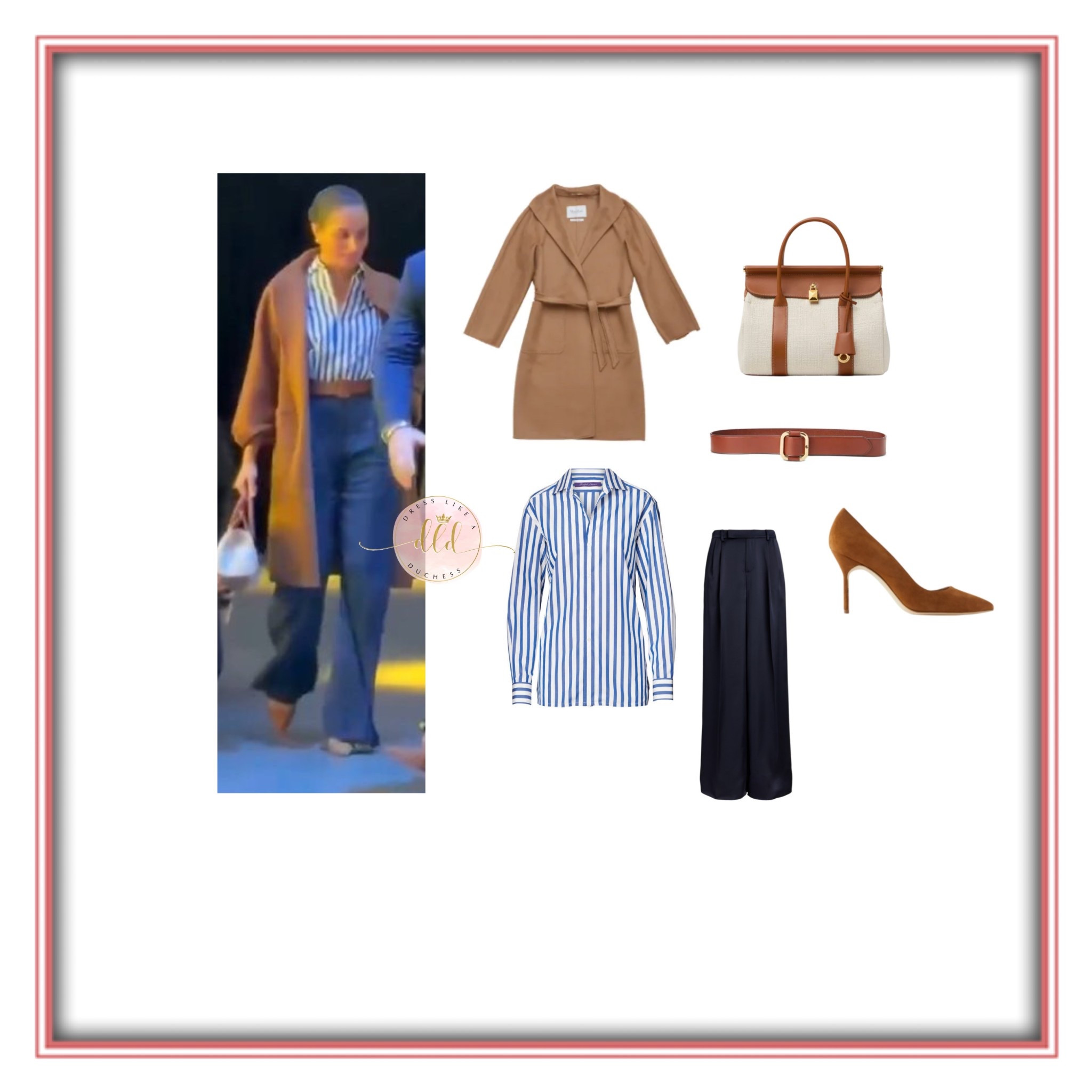10/10/25 Meghan Markle at Spring Studios  in New York City for Project Healthy Minds wearing Ralph Lauren Capri shirt + Ralph Lauren pleated satin wide leg trousers + Loro Piana Loom L25 bag + Ralph Lauren slider belt + Manolo blahnik bb90 pumps + Max Mara Lilia coat in camel 
