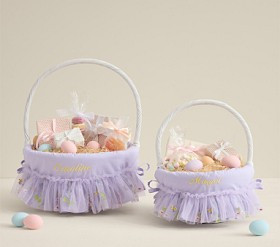 Lavender Butterfly Embroidered Tulle Easter Basket Liner | Pottery Barn Kids