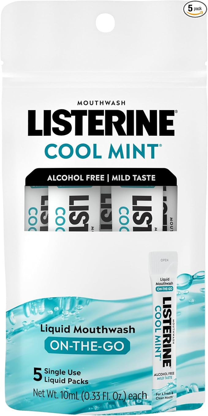 Listerine On-The-Go Cool Mint Alcohol Free Mouthwash Packets, Oral Rinse in Individual Packets Ki... | Amazon (US)