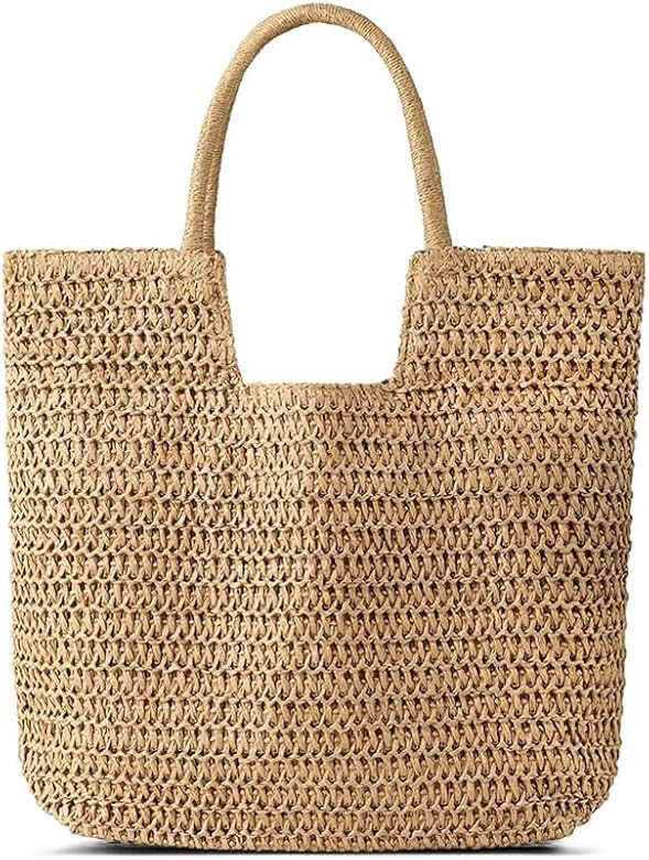 Large Tote Bag for Women with Zipper Vacation Chic Woven Straw Beach Bag Shoulder Bag Weaving Swi... | Amazon (CA)