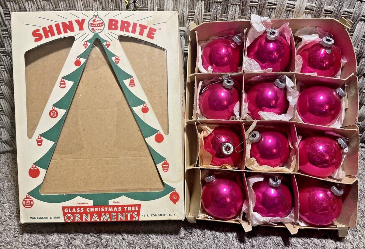 12 Vintage Shiny Brite HOT PINK Christmas Ornaments 2.5" Balls in Box  | eBay | eBay US