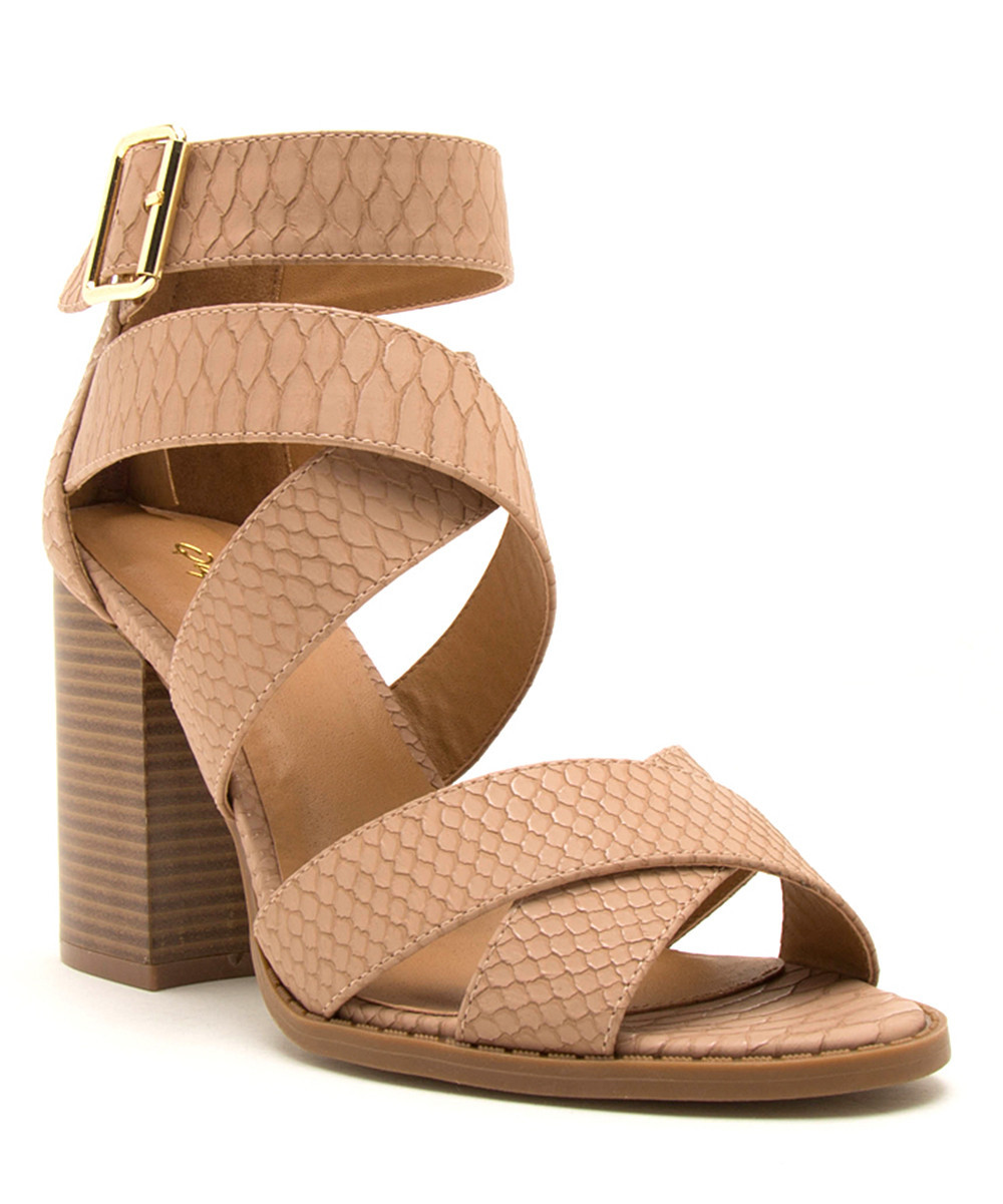 Qupid Women's Sandals DK - Dark Blush Snake-Embossed Brammer Sandal - Women | Zulily