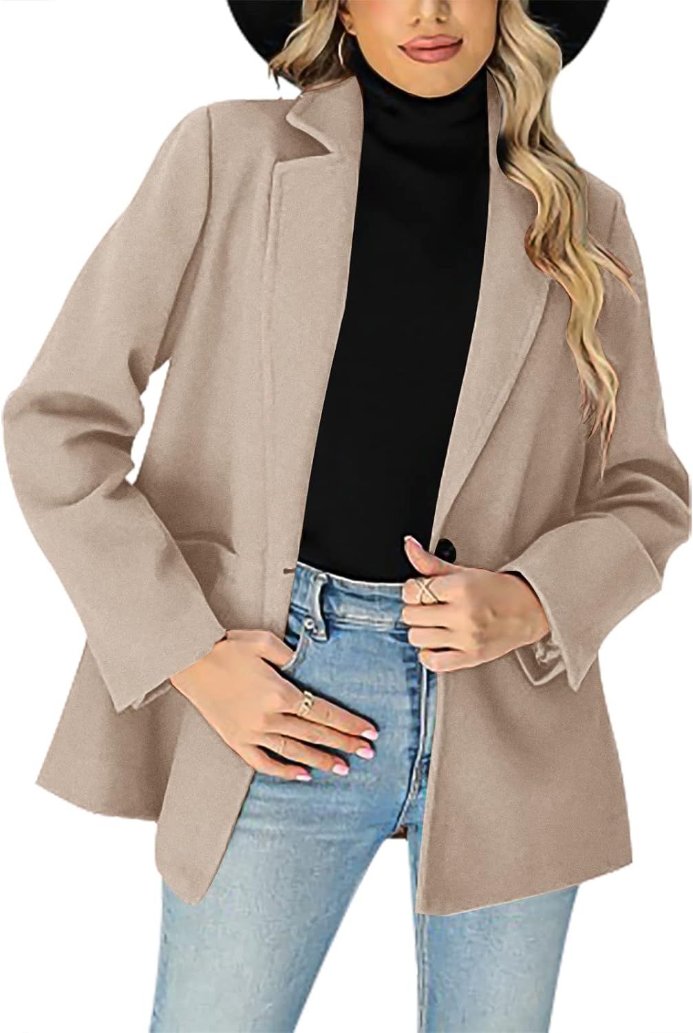 Womens Casual Blazer Long Sleeves Notched Collar Button Closure Forecast Soild Jackets with Pocke... | Amazon (US)