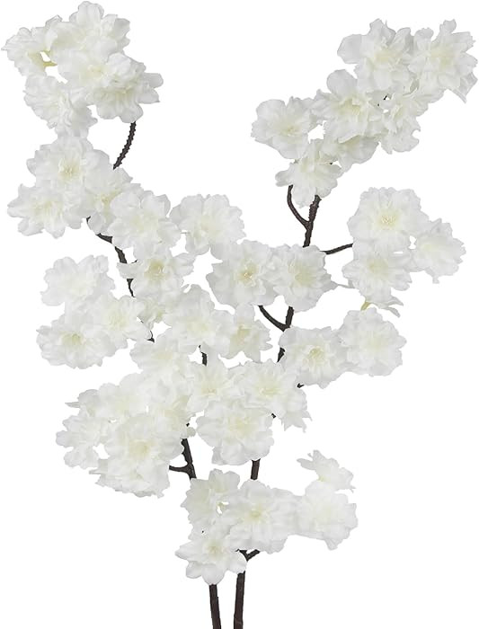 2 Pcs Artificial Cherry Blossom Flowers Branches 41" Faux Cherry Blossom Long Stem White Silk Che... | Amazon (US)