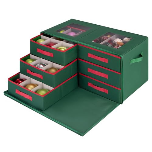 StorageWorks Christmas Ornament Storage, Stores up to 54-4", Christmas Ornament Storage Box with Adjustable Dividers, Christmas Ornament Storage Containers with Removable Trays, Green | Amazon (US)