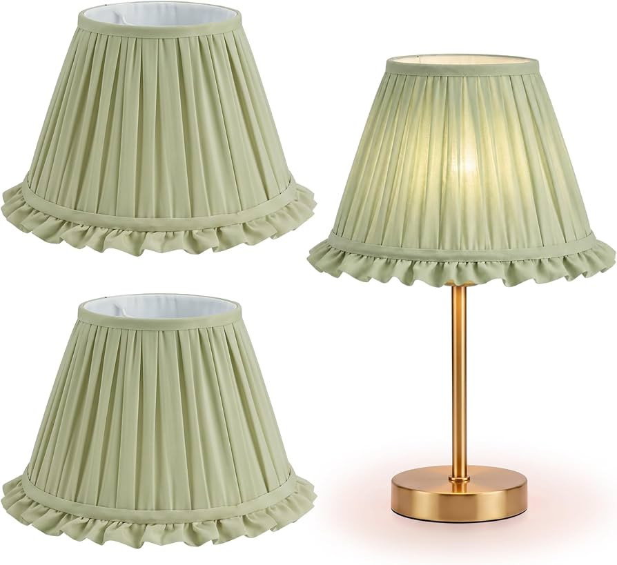 VIHOSE 2 Pack Pleated Lamp Shades, 10 x 7 Inch Ruffled Shades, Light Green | Amazon (US)