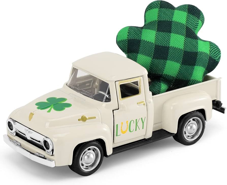 Huray Rayho St. Patrick’s Day Metal Truck Decor with Shamrock for Tiered Tray Decor Vintage Whi... | Amazon (US)