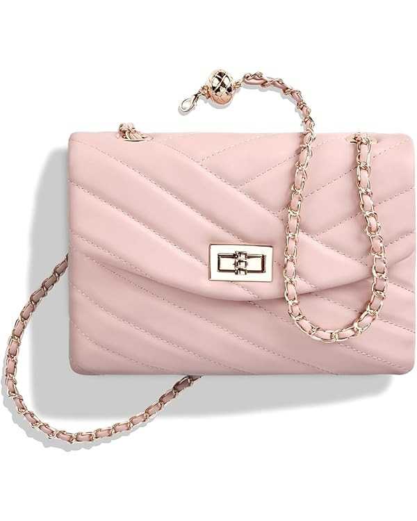 LAVTUG Quilted Crossbody Bags for Women - Vegan Leather Cute Small Purse with Gold Chain Strap, T... | Amazon (US)