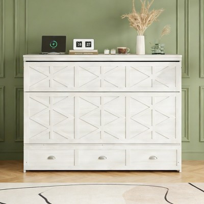 Luxystar Queen Murphy Bed Cabinet With Storage Drawer, White | Target