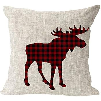 Animal Moose Red and Black Chess Plaid Scottish Buffalo Cotton Linen Square Throw Waist Pillow Ca... | Amazon (US)