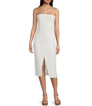 Strapless Denim Raw Hem Midi Dress | Dillard's