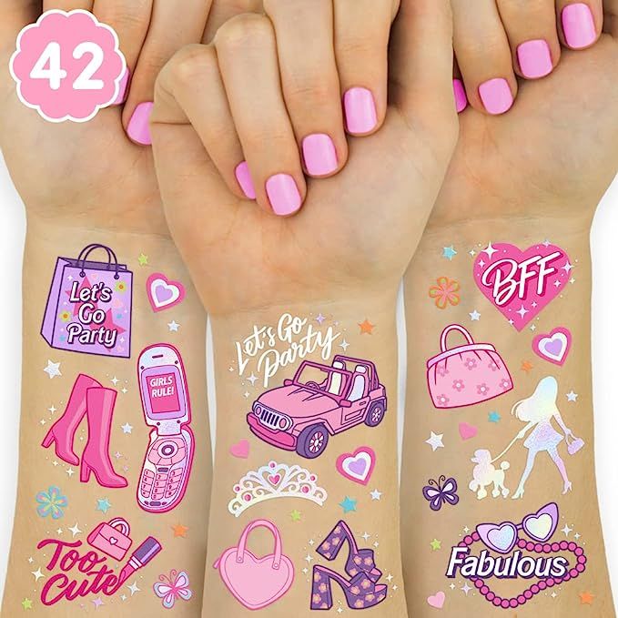 xo, Fetti Pink Temporary Tattoos for Girls - 42 styles | Pink Birthday Party Supplies, Party Favo... | Amazon (US)