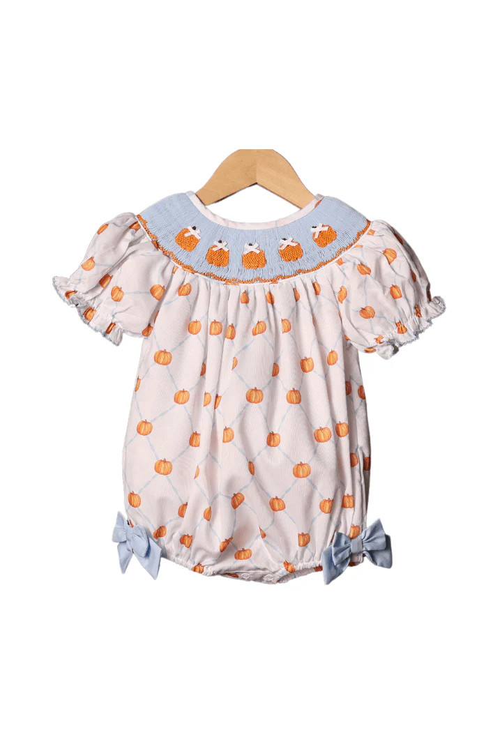 Smocked Blue Trellis Pumpkin Bubble | The Smocked Flamingo