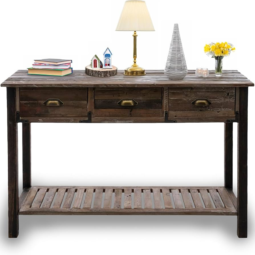 Hobby Lobby Farmhouse Wood Slat Console Table with 3 Drawers, 47W inches, Distressed Dark Wood, A... | Amazon (US)