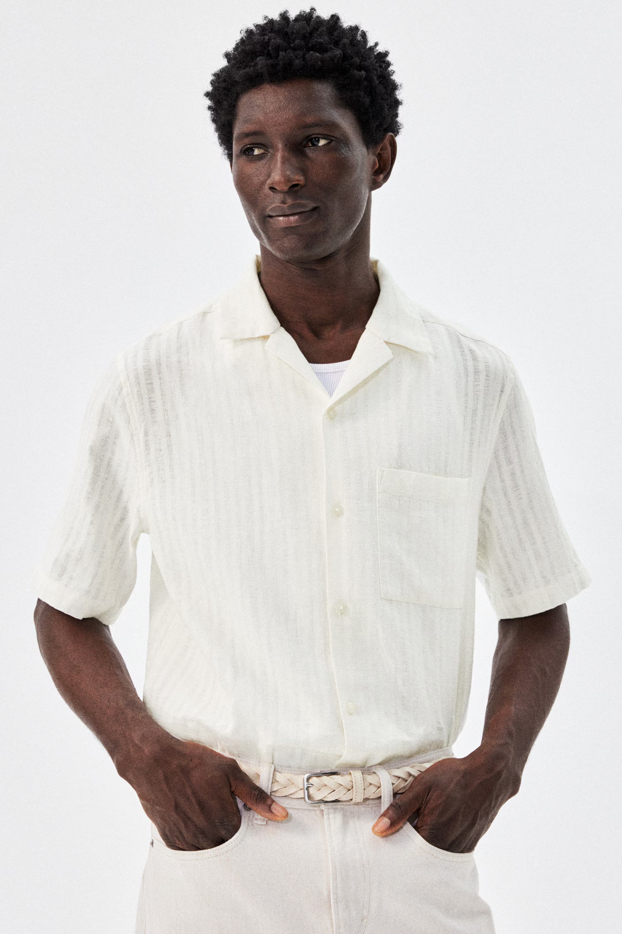 Regular Fit Linen-blend resort shirt - Cream - Men | H&M US | H&M (US + CA)