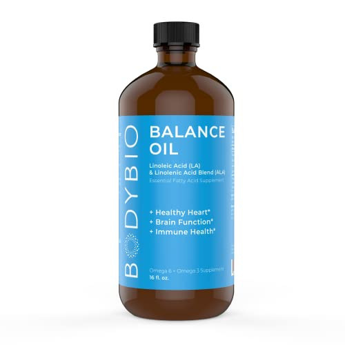 BodyBio Balance Oil - Essential Fatty Acids Omega 3 & 6 - Cold Pressed, Vegan, Organic Safflower and Flax Seed Oil Blend for Brain & Mood Support and Cellular Health, 16 oz | Amazon (US)