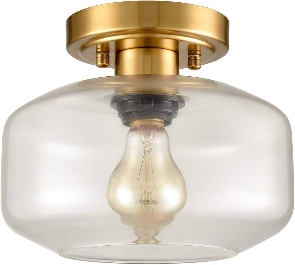 JEENKAE Modern Semi Flush Ceiling Lights Glass Brass Hallway Ceiling Lights Fixtures | Amazon (US)