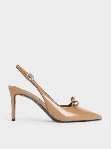 Caramel Patent Bow Slingback Pumps | CHARLES & KEITH UK | Charles & Keith UK