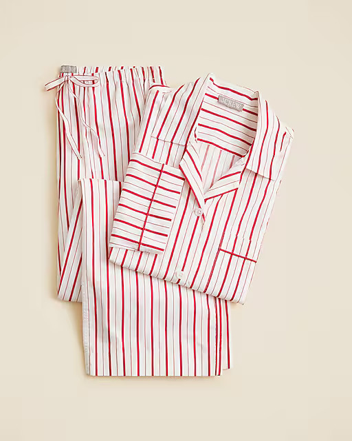 Cotton poplin long-sleeve pajama pant set in peppermint stripe | J. Crew US