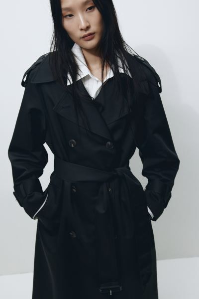 Double-breasted trench coat - Black - Ladies | H&M GB | H&M (UK, MY, IN, SG, PH, TW, HK)