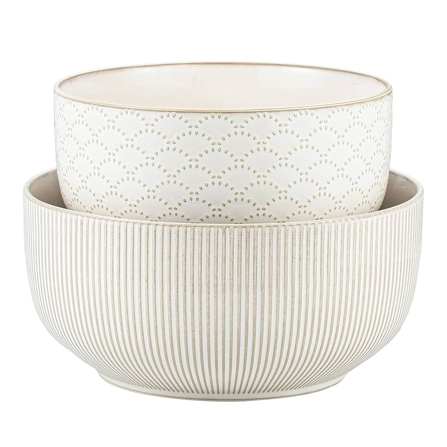 Mikiegy Ceramic Mixing Bowls Set of 2, Nesting Ceramic Embossment Stoneware Mixing Bowls for Cook... | Amazon (US)