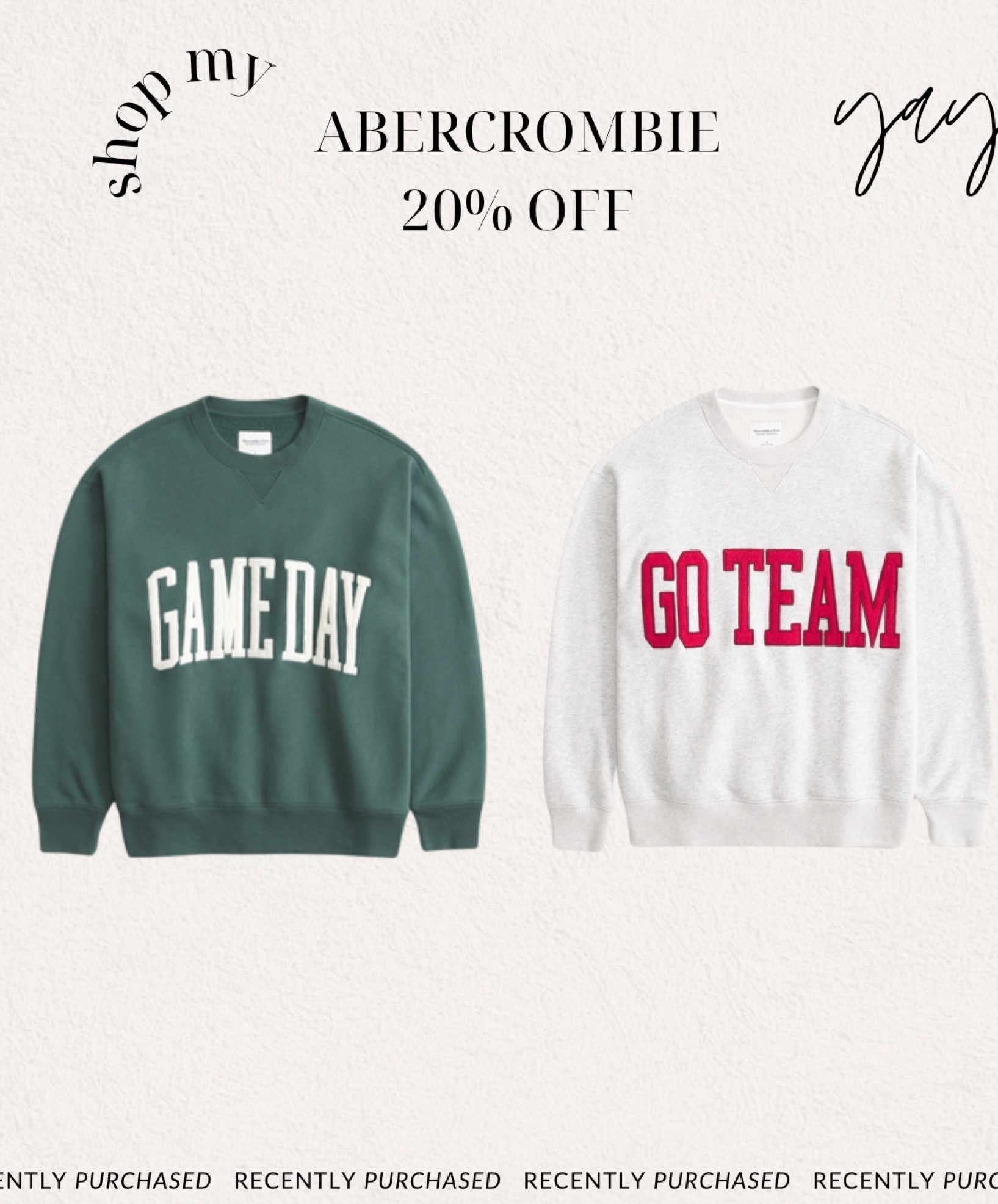 My fav sweatshirts from Abercrombie!!!!! I wear them on repeat, size large! 

#LTKFallSale #LTKSaleAlert #LTKFindsUnder100